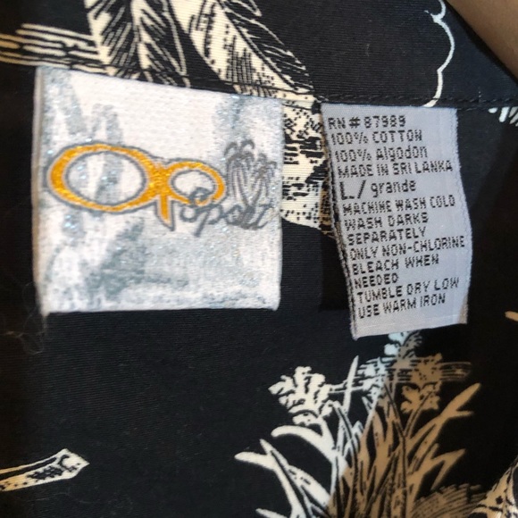 OP Ocean Pacific Sport Black Hawaiian Tiki Hut Aloha Camp Lounge Shirt L - Picture 10 of 11